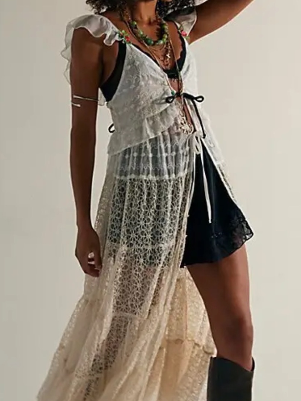 Free People Selena Maxi Top - Sheer Cream Lace - Picture 2 of 16